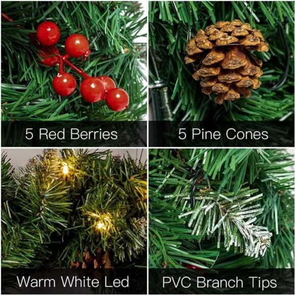 Christmas Wreath for Front Door, 24 Inch Large Flocked Pine Wreaths - Picture 7 of 7